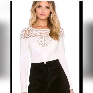 New For Love and Lemons Penelope Bodysuit Lace Ivory Long Sleeve Open Back